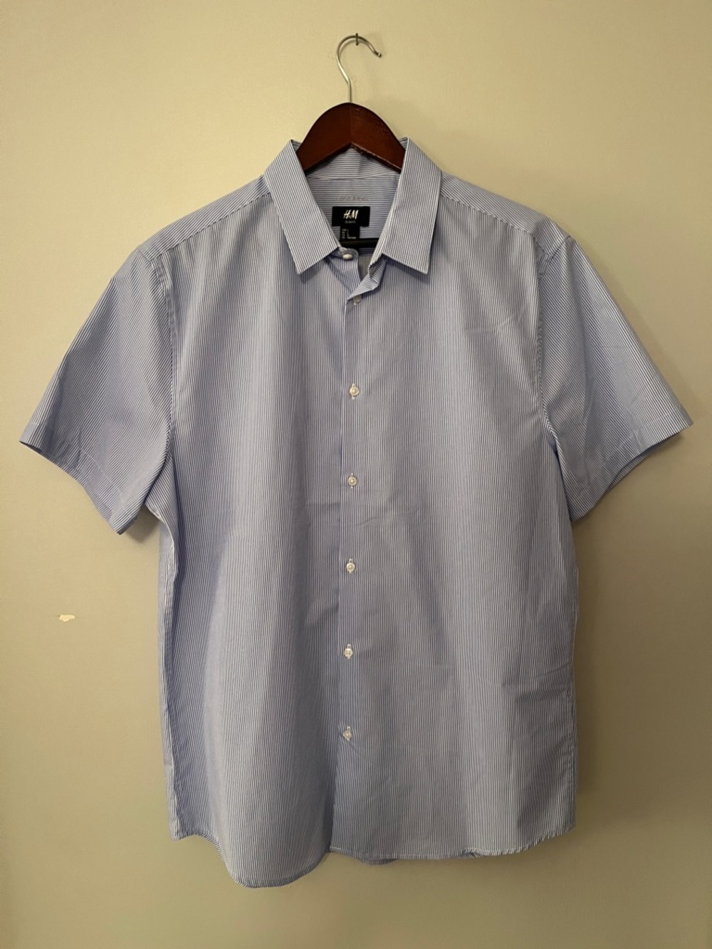 H&M Light Blue Pinstripe Short-Sleeve Button-Down Shirt